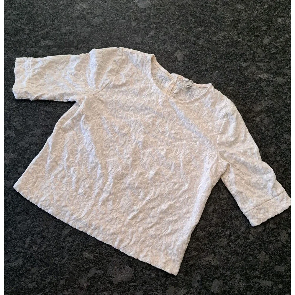 J Crew Top Ivory Textured Embroidered Jacquard Women's Size Small